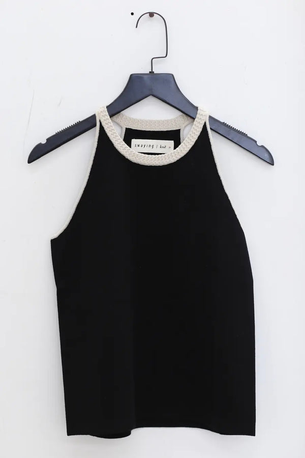 SWAYING/KNIT contrasting piping camisole SW23SS1T03 black/beige PS84